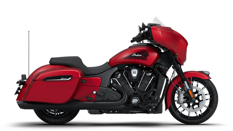 Load image into Gallery viewer, A red and black 2026 Indian Chieftain Dark Horse cruiser motorcycle shown from a side profile view against a plain white background.