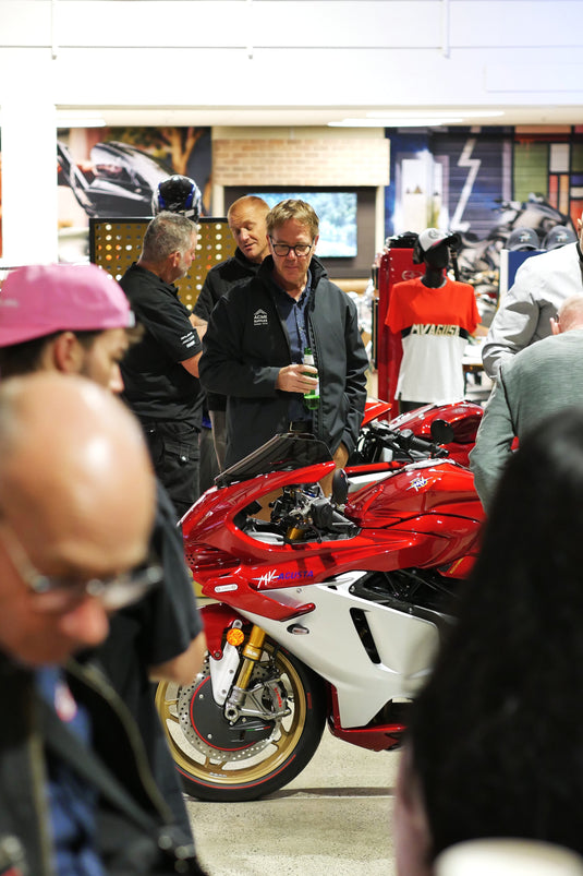 A stunning red MV Agusta Superveloce on display during a special evening at Cyclespot Group Auckland in Wairau