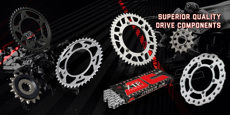 High-performance JT Sprockets and X1R motorcycle chain display. Durable, precision-engineered drive components for NZ riders. Shop the full range at Cyclespot Auckland, Taranaki, and Wellington.