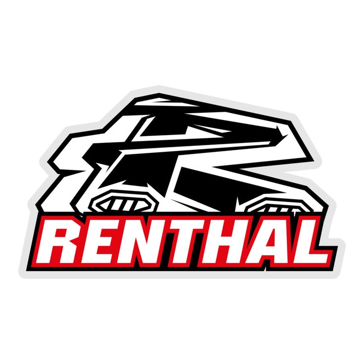 Renthal logo featuring the brand name in a classic, bold racing font, often seen in its signature red and black colour scheme.