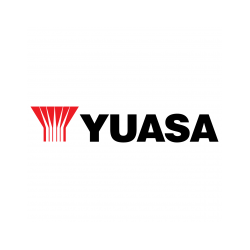 Yuasa logo displaying the brand name in a bold, heavy sans-serif font, often associated with its signature red and black battery branding.