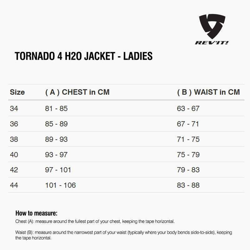 Load image into Gallery viewer, Size chart for REVIT Tornado 4 H2O Jacket - Ladies
