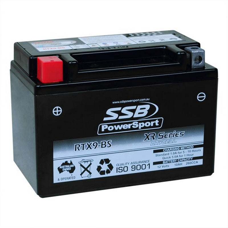 Load image into Gallery viewer, MOTORCYCLE AND POWERSPORTS BATTERY (YTX9-BS) AGM 12V 10AH 260CCA BY  SSB HIGH PERFORMANCE
