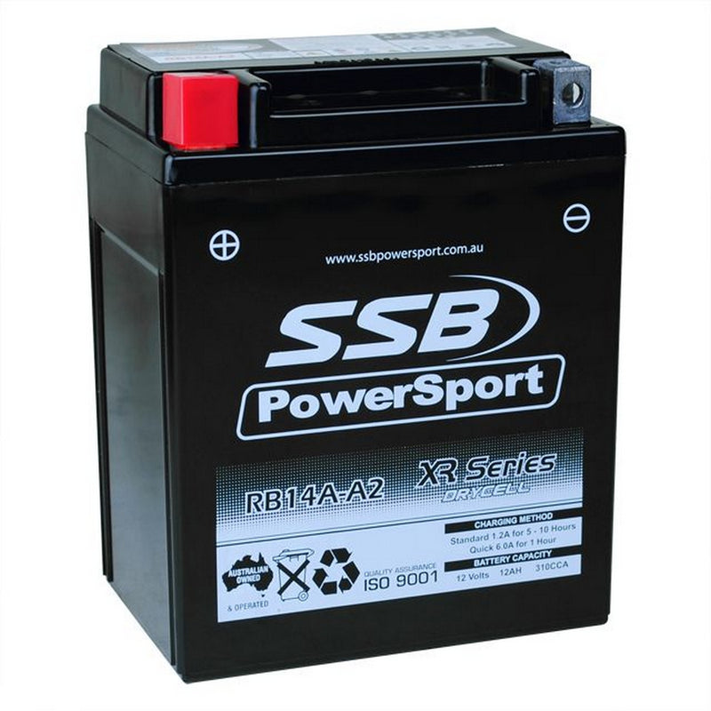 Load image into Gallery viewer, MOTORCYCLE AND POWERSPORTS BATTERY (YB14A-A2) AGM 12V 12AH 310CCA BY SSB HIGH PERFORMANCE
