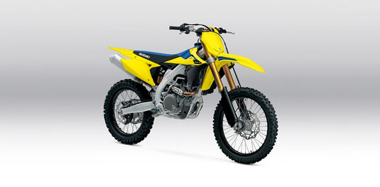 Yellow 2026 Suzuki RM-Z450 dirt bike on a white background