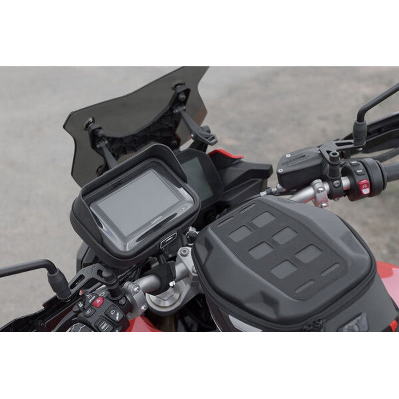 Load image into Gallery viewer, SW MOTECH UNIVERSAL GPS MOUNT KIT WITH NAVI CASE 2 SOCKET ARM FOR HANDLEBAR/MIRROR THREAD
