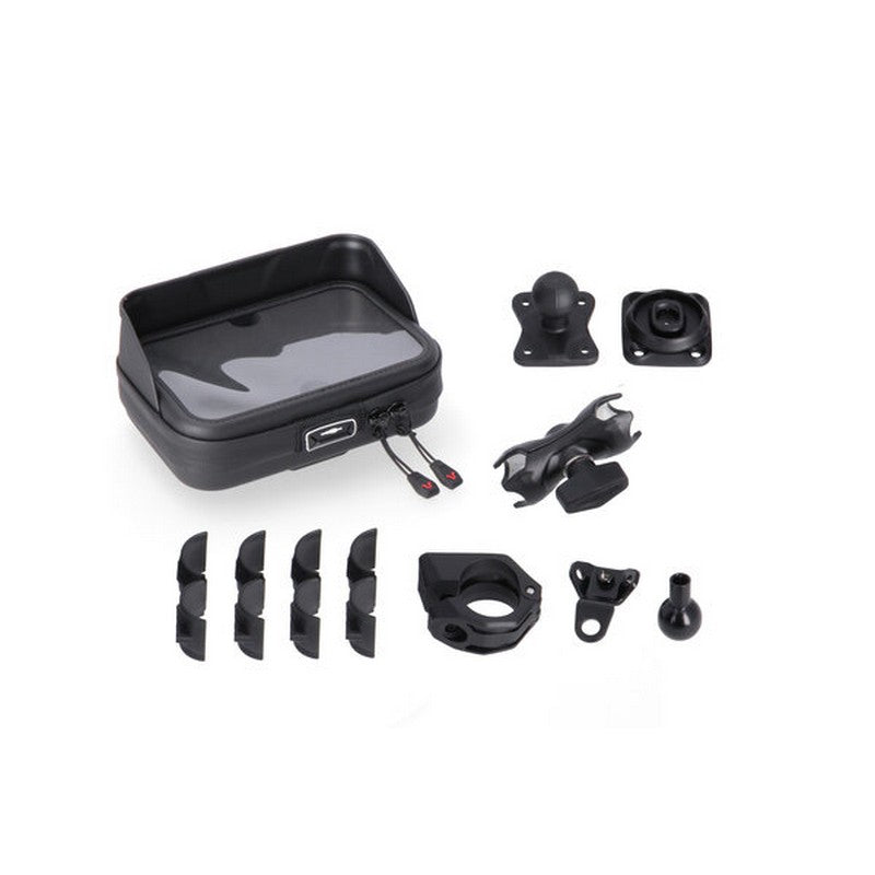 Load image into Gallery viewer, SW MOTECH UNIVERSAL GPS MOUNT KIT WITH NAVI CASE 2 SOCKET ARM FOR HANDLEBAR/MIRROR THREAD
