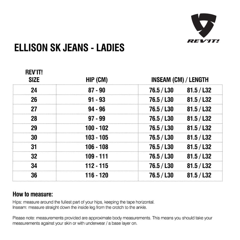 Load image into Gallery viewer, Size chart for REVIT Ellison SK Ladies Jeans
