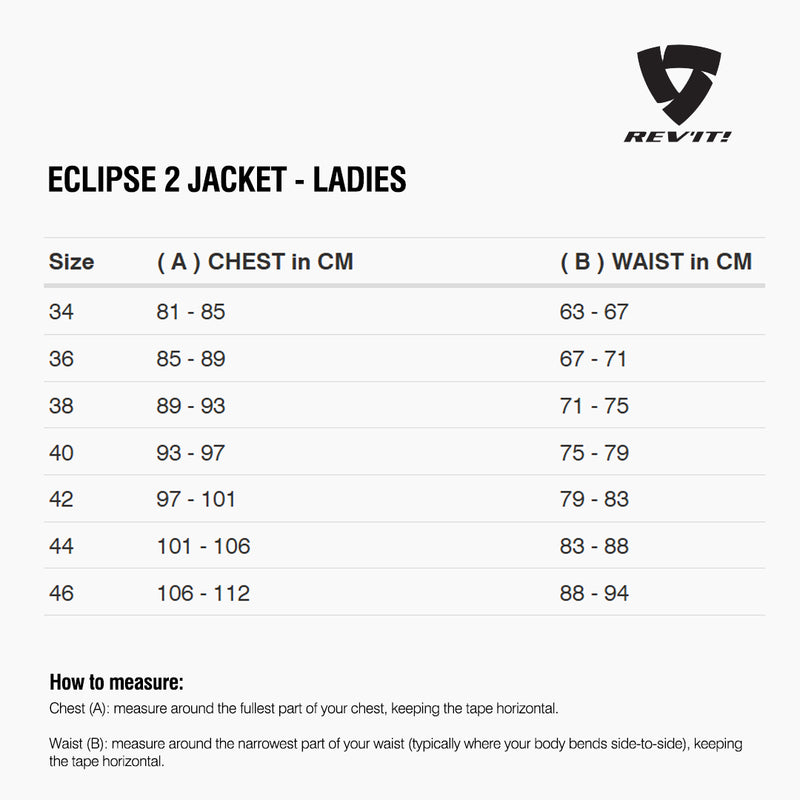 Load image into Gallery viewer, Size chart for REVIT Eclipse 2 Jacket - Ladies
