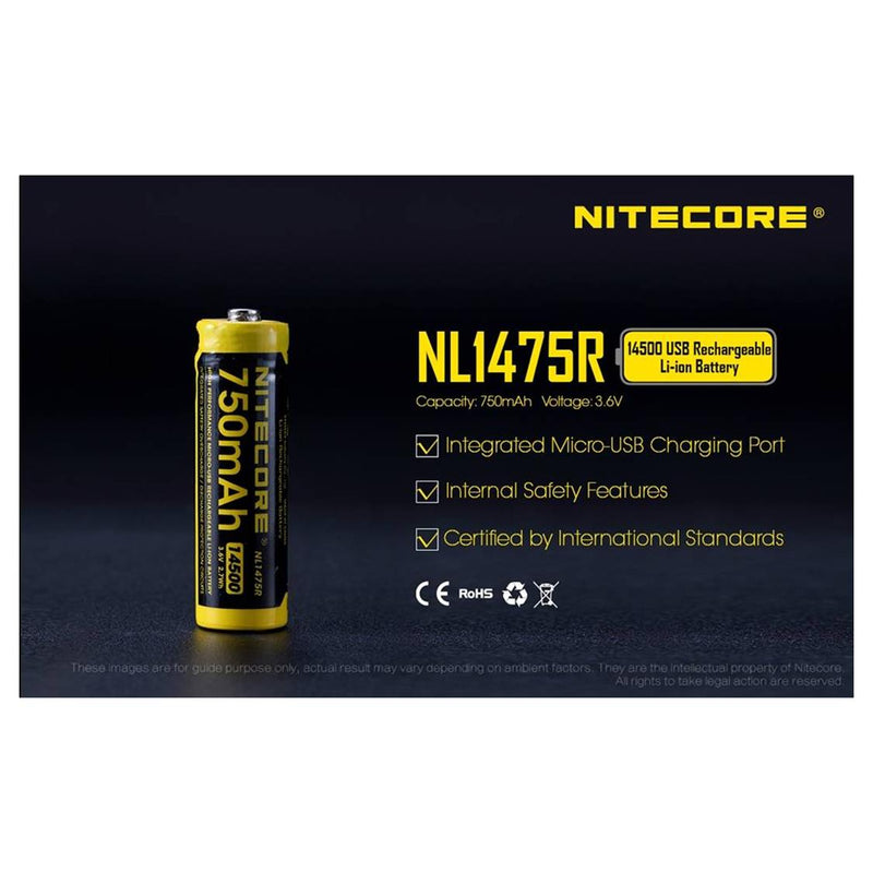 Load image into Gallery viewer, NITECORE LI-ION RECHARGEABLE 14500 BATTERY 3.7V 750MAH
