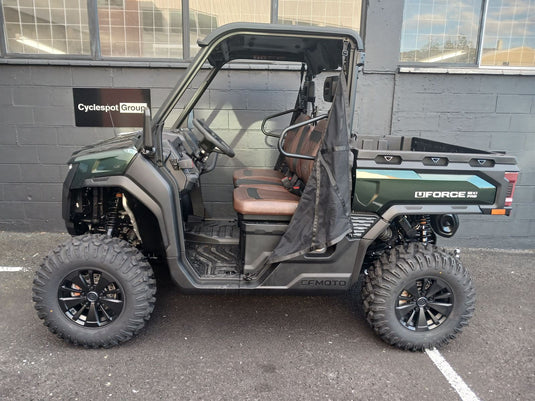 Utility vehicle parked in front of a building with 'Cyclespot Group' sign.