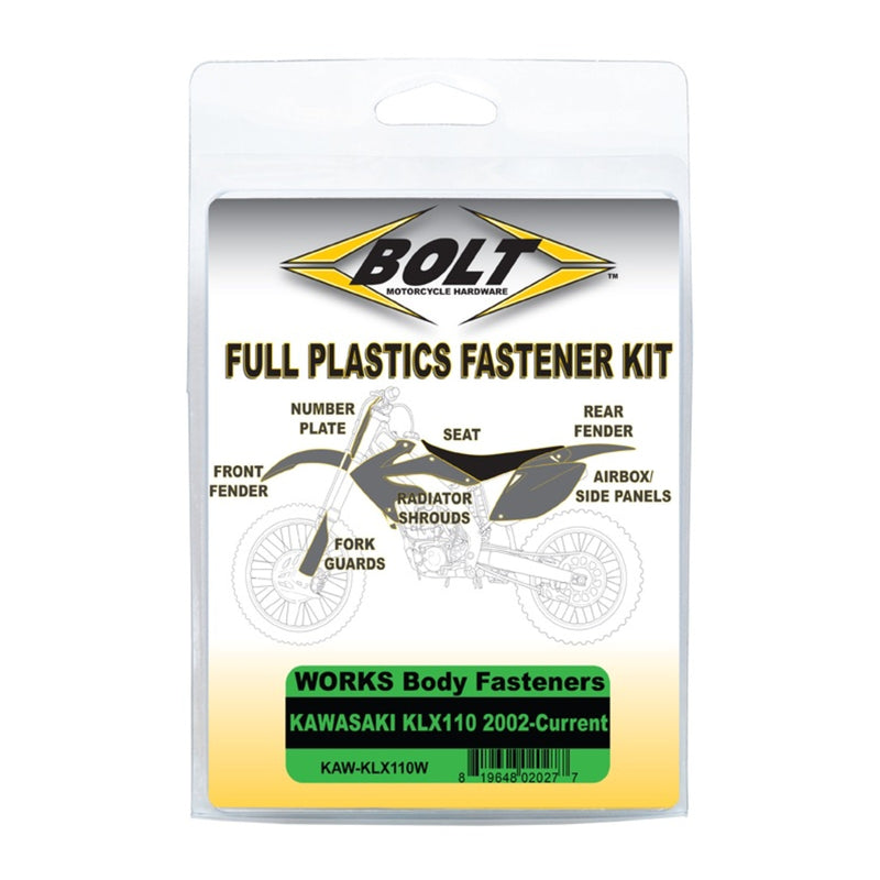 Load image into Gallery viewer, Bolt Body Work Fastener Kit Kawasaki KLX110 '02-Current (Works Kit)
