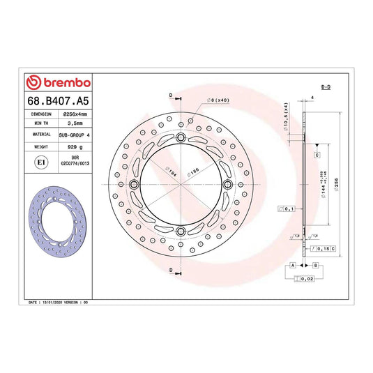 Brembo Prime Serie Oro Front Brake Disc 68B407A5