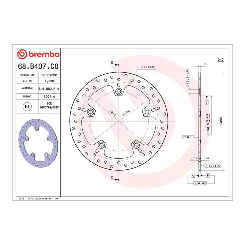 Load image into Gallery viewer, Brembo Prime Serie Oro Rear Brake Disc 68B407C0
