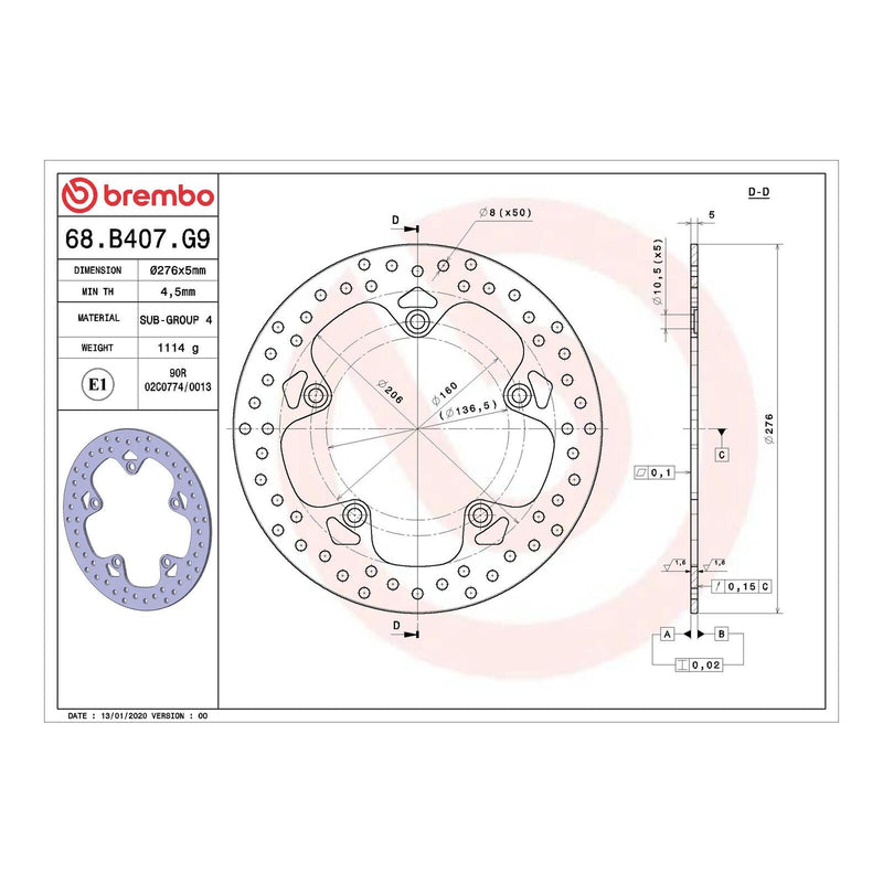Load image into Gallery viewer, Brembo Prime Serie Oro Rear Brake Disc 68B407G9
