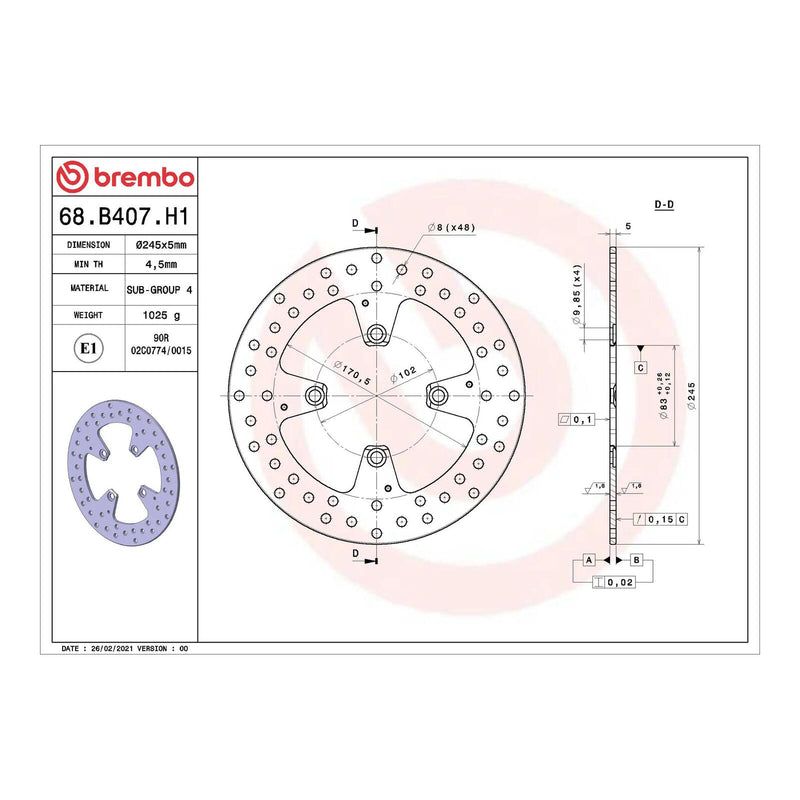 Load image into Gallery viewer, Brembo Prime Serie Oro Rear Brake Disc 68B407H1
