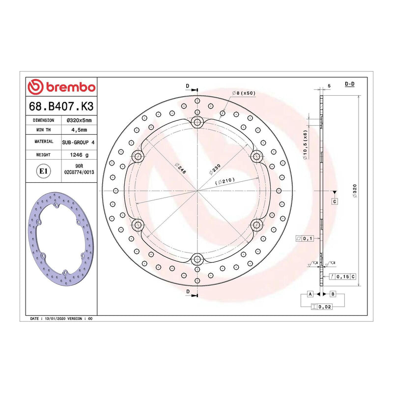 Load image into Gallery viewer, Brembo Prime Serie Oro Front Brake Disc 68B407K3
