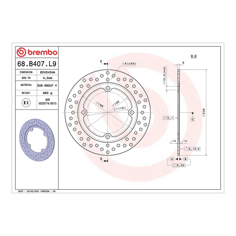 Load image into Gallery viewer, Brembo Prime Serie Oro Rear Brake Disc 68B407L9
