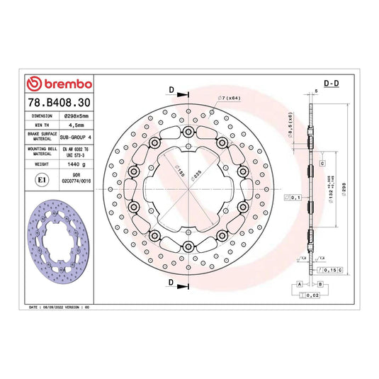Brembo Prime Serie Oro Front Brake Disc 78B40830