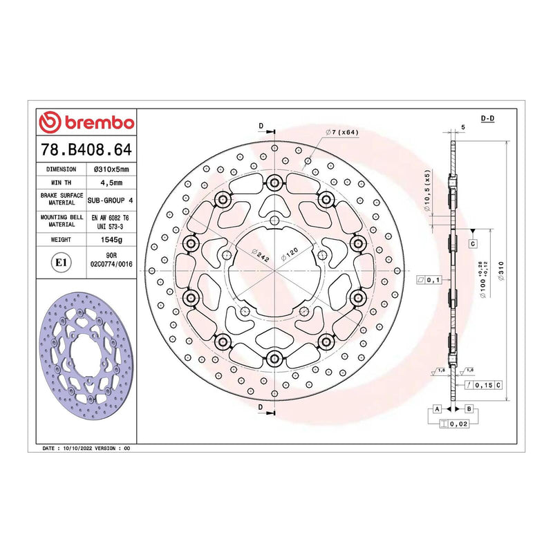 Load image into Gallery viewer, Brembo Prime Serie Oro Front Brake Disc 78B40864
