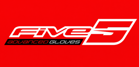 The logo for Five 5 Advanced Gloves at Cyclespot, featuring stylized white 'FIVE 5' lettering and a black 'ADVANCED GLOVES' banner on a solid red background.