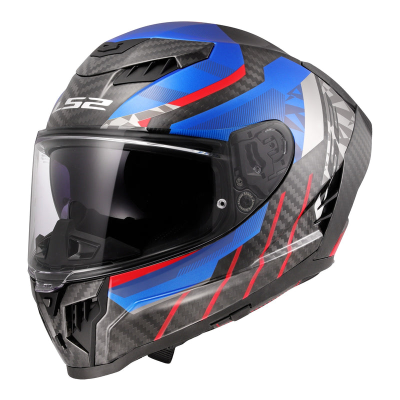 Load image into Gallery viewer, LS2 FF807 Dragon Carbon Trax Helmet - Blue / Red / Carbon 06

