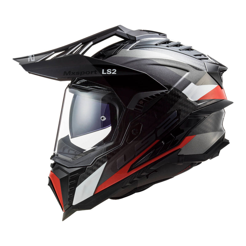 Load image into Gallery viewer, LS2 MX701 Explorer Carbon Frontier Helmet - Titanium / Red
