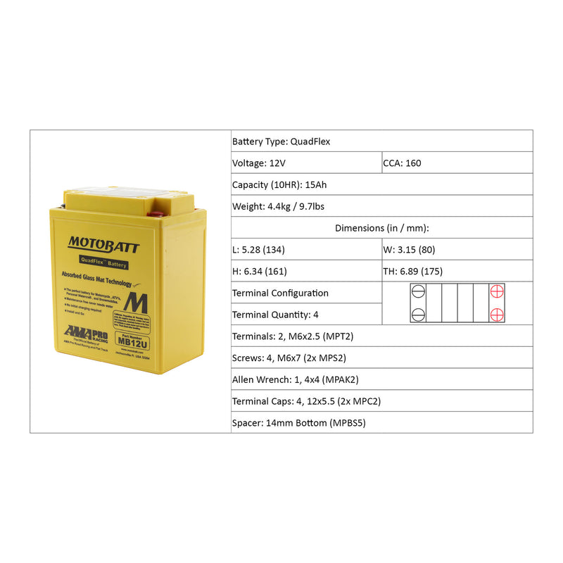 Load image into Gallery viewer, Motobatt Battery Quadflex AGM - MB12U

