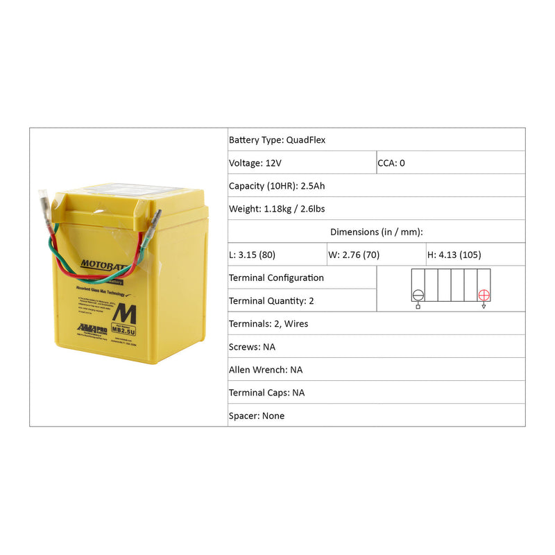 Load image into Gallery viewer, Motobatt QuadFlex Battery MB2.5U (10pcs/ctn) - Indent
