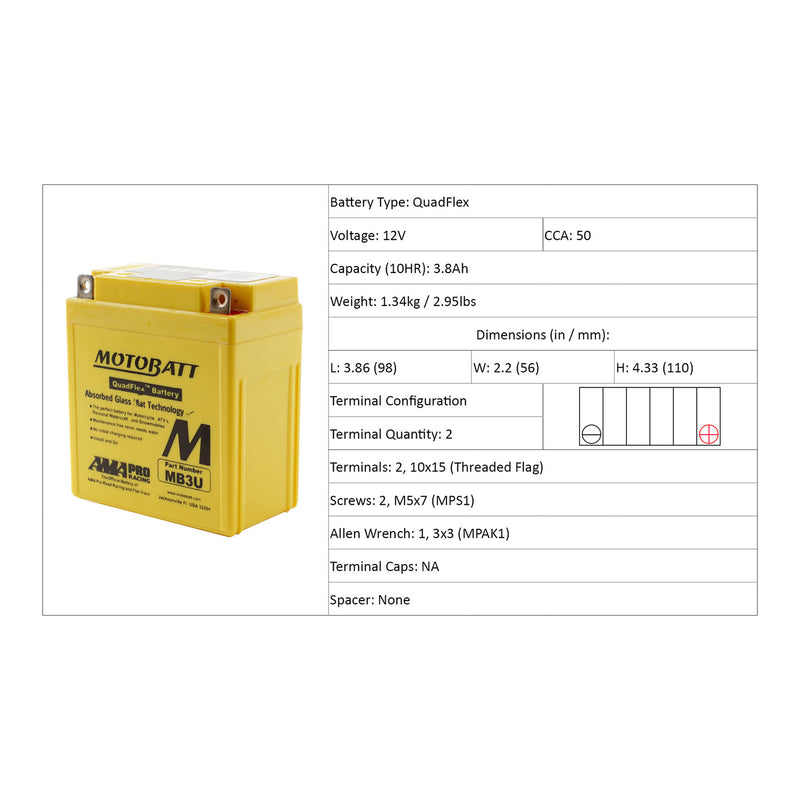 Load image into Gallery viewer, Motobatt Battery Quadflex AGM - MB3U
