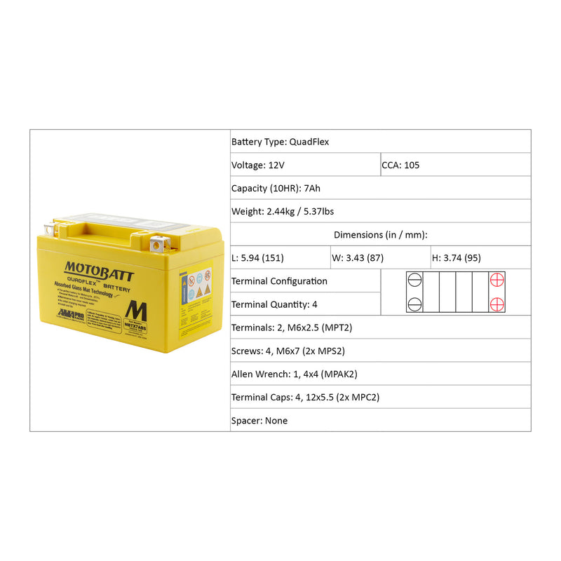 Load image into Gallery viewer, Motobatt Battery Quadflex AGM - MBTX7A-BS
