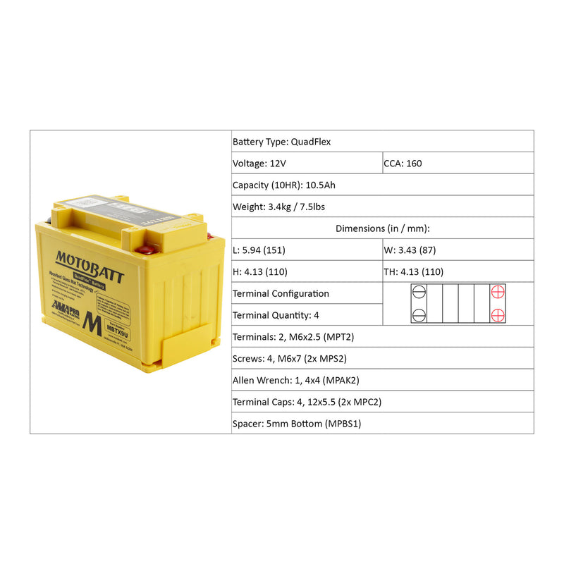 Load image into Gallery viewer, Motobatt Battery Quadflex AGM - MBTX9U
