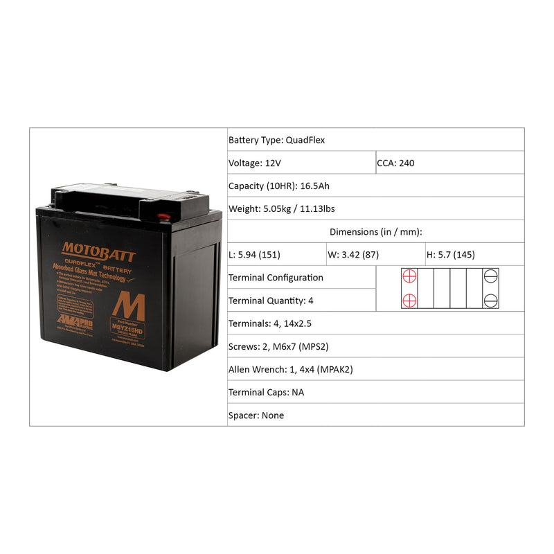 Load image into Gallery viewer, Motobatt Battery Quadflex AGM - MBYZ16HD
