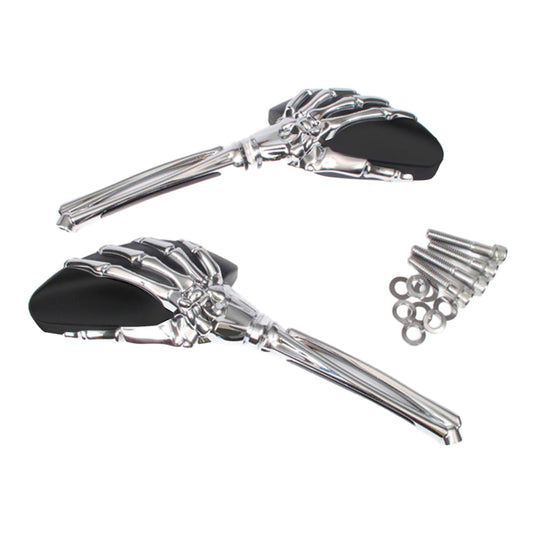 Whites Mirror - Universal Skeleton Hand Chrome / Black Harley (Pair)