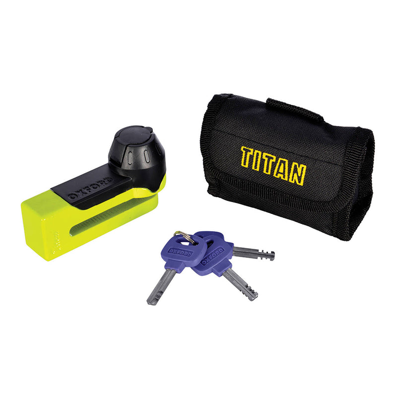 Load image into Gallery viewer, Oxford Titan 10mm Pin Disc Lock - Yellow, includes pouch
