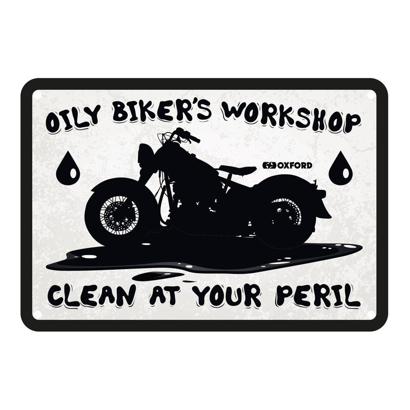 Load image into Gallery viewer, Oxford Garage Metal Sign: Oily Biker's Workshop

