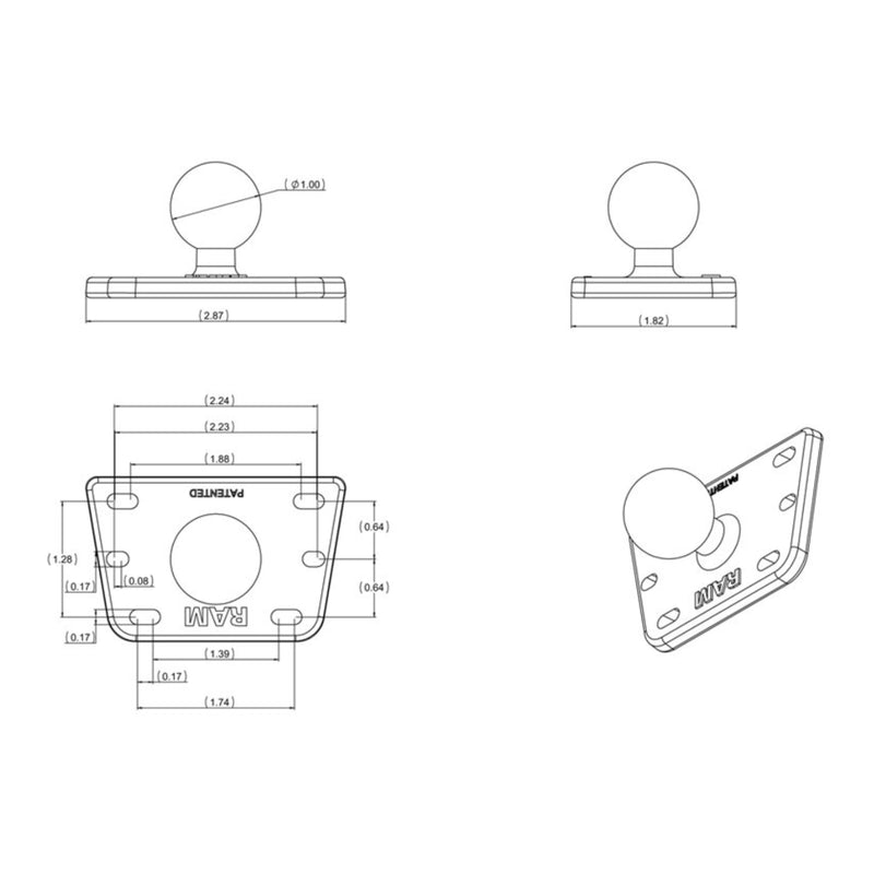 Load image into Gallery viewer, RAM Centered Reservoir Cover Ball Base
