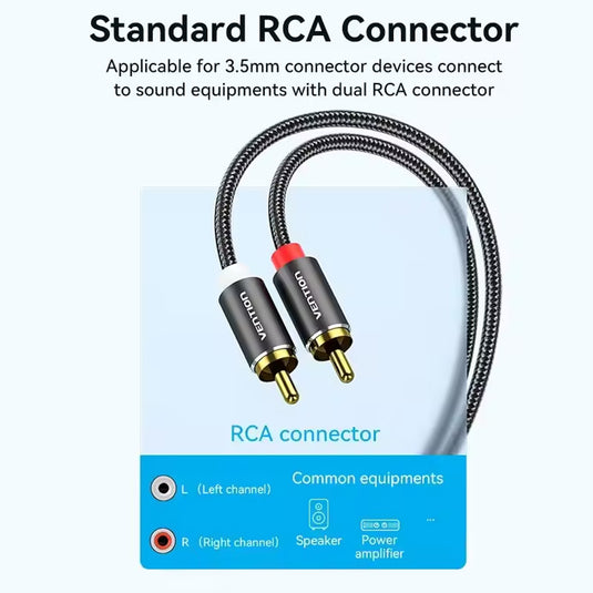 VENTION 2X RCA MALE TO 3.5MM TRS CABLE 50CM FOR SKAA AKIKO/RUSH