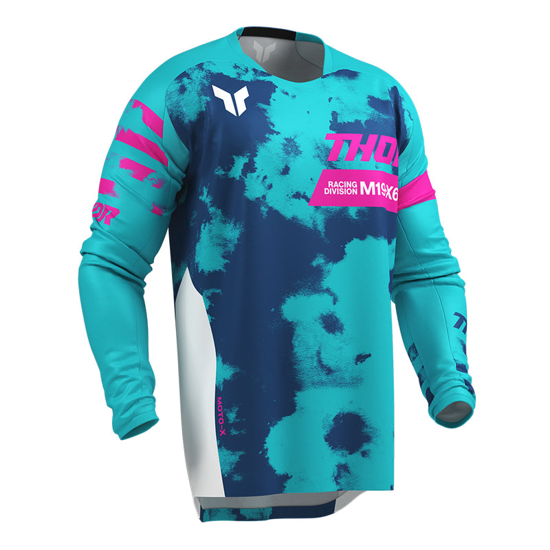 Load image into Gallery viewer, THOR MX JERSEY LAUNCHMODE BLEACH WHITE/AQUA
