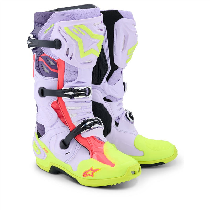 Load image into Gallery viewer, Alpinestars Tech-10 Supervented Boots Purple/Yellow Fluoro/Diva Pink
