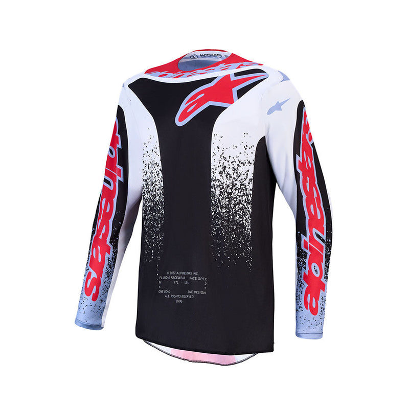 Load image into Gallery viewer, Alpinestars Fluid Drag Jersey Black/White/Light Blue/Red Fluoro
