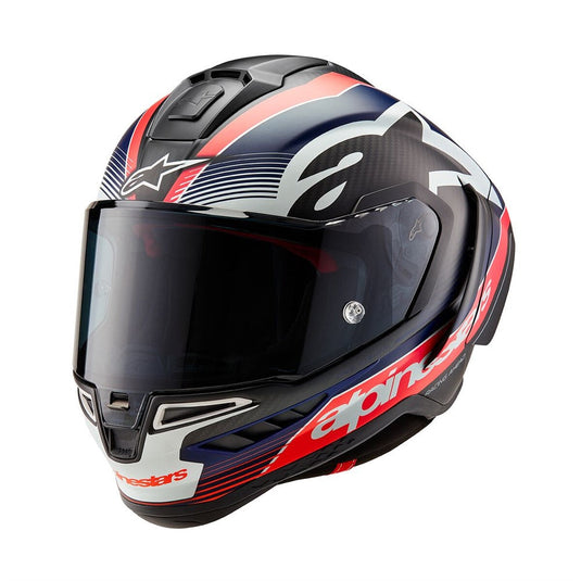Alpinestars Supertech R10 Helmet Team Black Carbon/Red Fluoro/Dark Blue atte