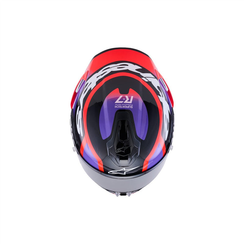 Load image into Gallery viewer, Alpinestars Supertech R7 Helmet Lumen Black/Purple/Red Fluoro/White Gloss
