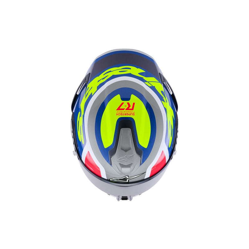 Load image into Gallery viewer, Alpinestars Supertech R7 Helmet Lumen Silver/Blue/Pink/Yellow Fluoro
