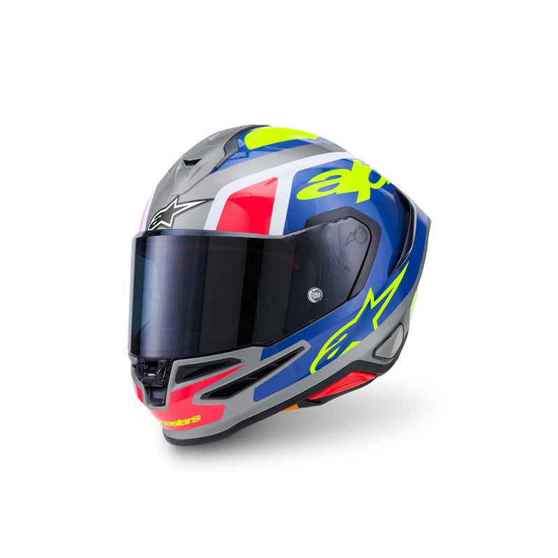 Load image into Gallery viewer, Alpinestars Supertech R7 Helmet Lumen Silver/Blue/Pink/Yellow Fluoro
