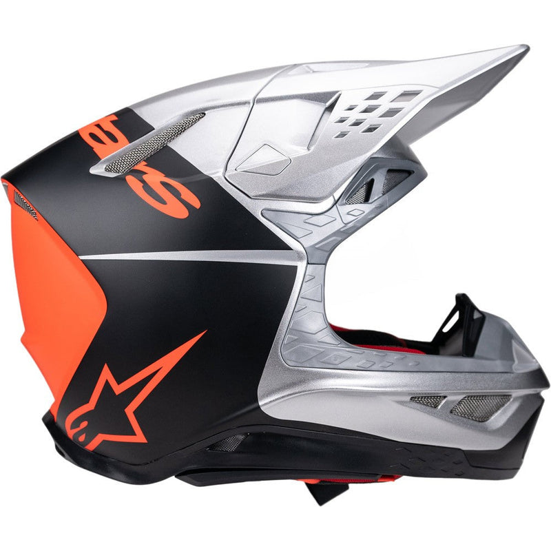 Load image into Gallery viewer, Alpinestars Supertech S-M10 Helmet Flood Silver/Black/Orange Fluoro Matte/Gloss
