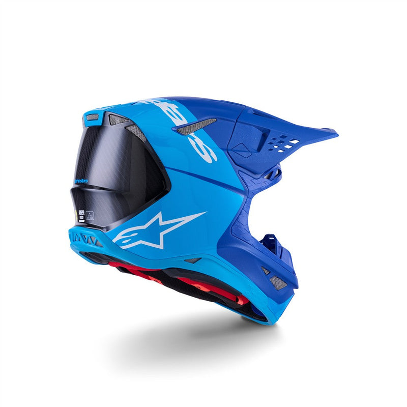 Load image into Gallery viewer, Alpinestars Supertech S-M10 Flood Helmet Metallic Blue/Medium Blue/Black Carbon Matte/Gloss
