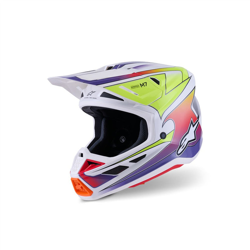 Load image into Gallery viewer, Alpinestars S-M7 Fuse Helmet White/Yellow Fluoro/Purple Gloss
