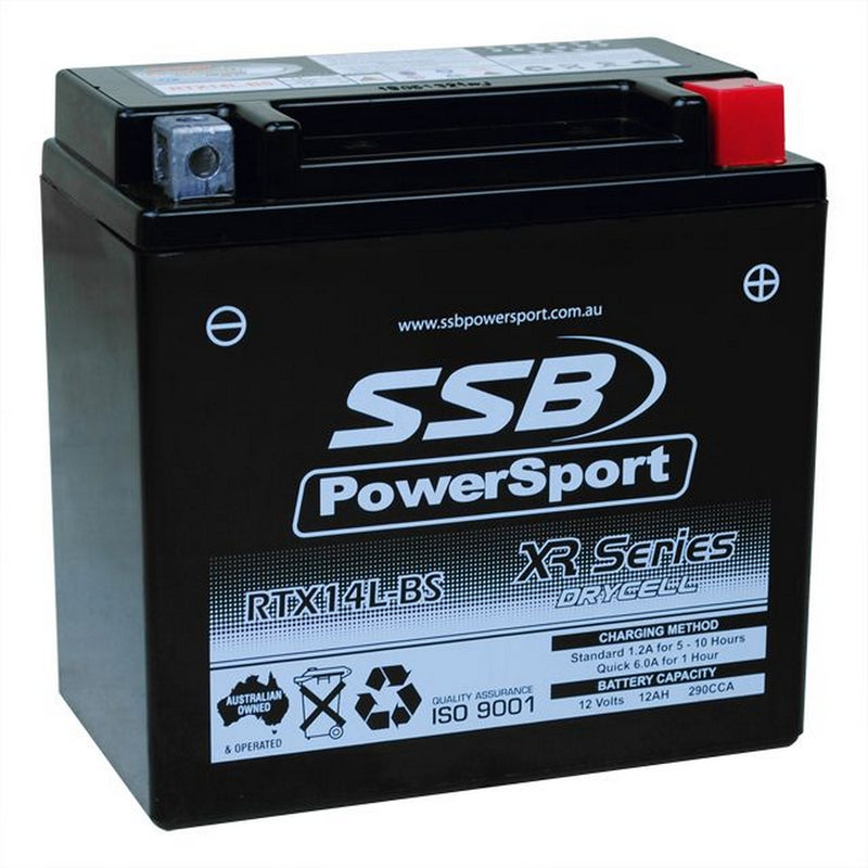 Load image into Gallery viewer, MOTORCYCLE AND POWERSPORTS BATTERY (RTX14L-BS) AGM 12V 12AH 290CCA BY SSB HIGH PERFORMANCE
