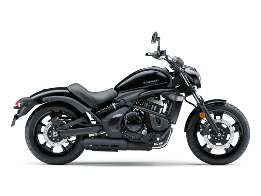 Black Kawasaki Vulcan S LAMS motorcycle on a white background